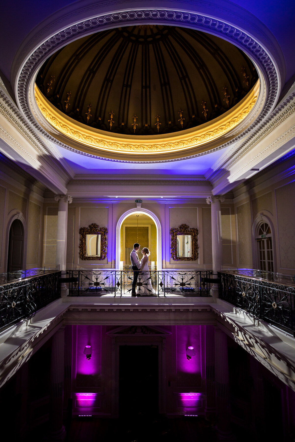Wedding Reception Hall with purple and blue lighting