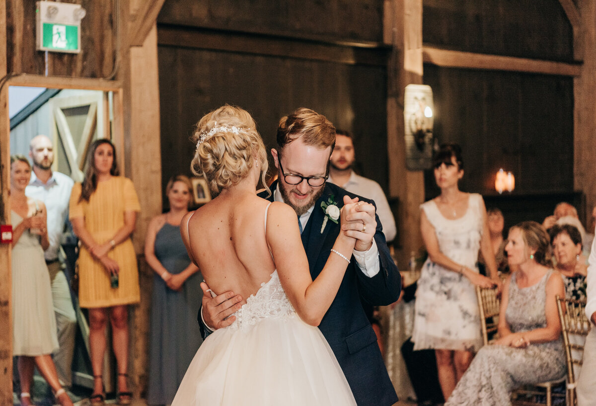 Bride and groom first dance at gorgeous Willow Creek Barn ceremony photographed by Nova Markina Photography
