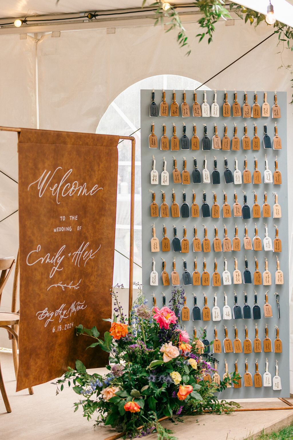 Leather luggage tag seating chart