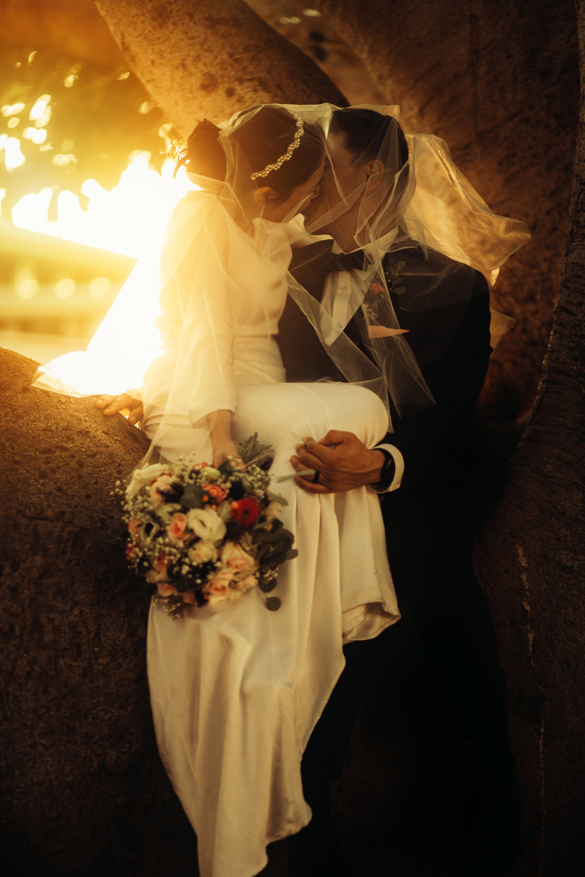 Wedding Photograph of Bride and Groom Kissing Los Angeles