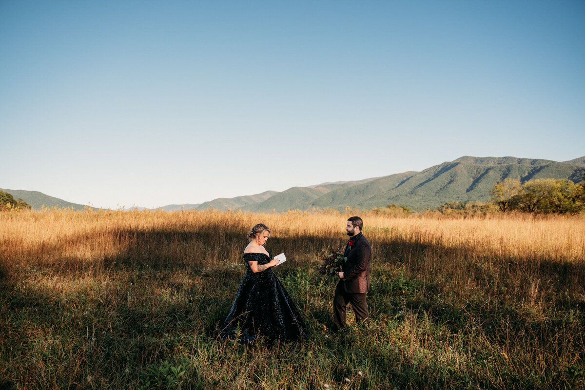 Couple reads vows to each other at Cades Cove