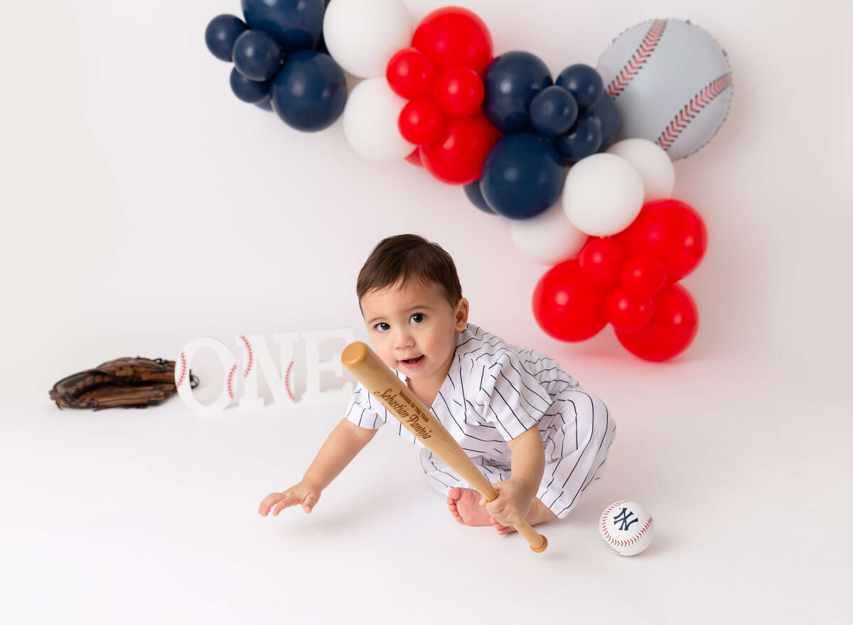 Baseball theme baby boy cake smash session
