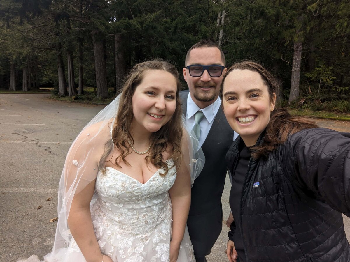 Couple taking a selfie with Sage Trails after Lake Crescent Elopement