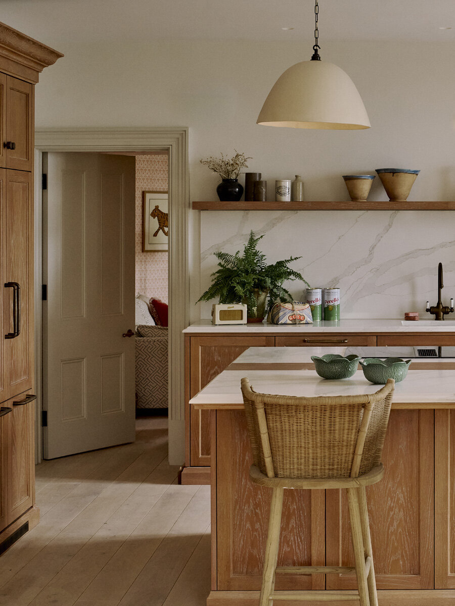 Bespoke wooden kitchen island and custom pendant