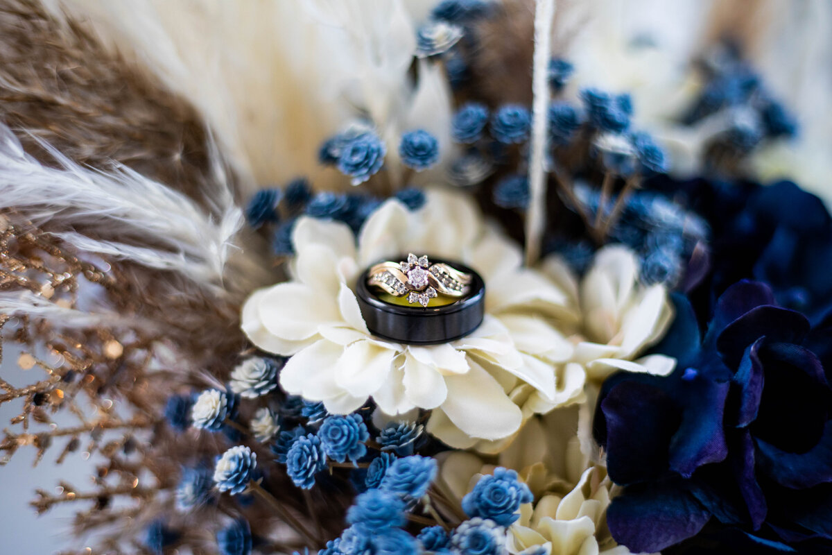 Wedding Rings on Bouquet