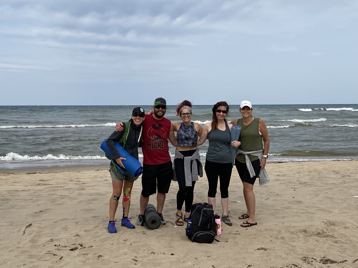 group beach yoga