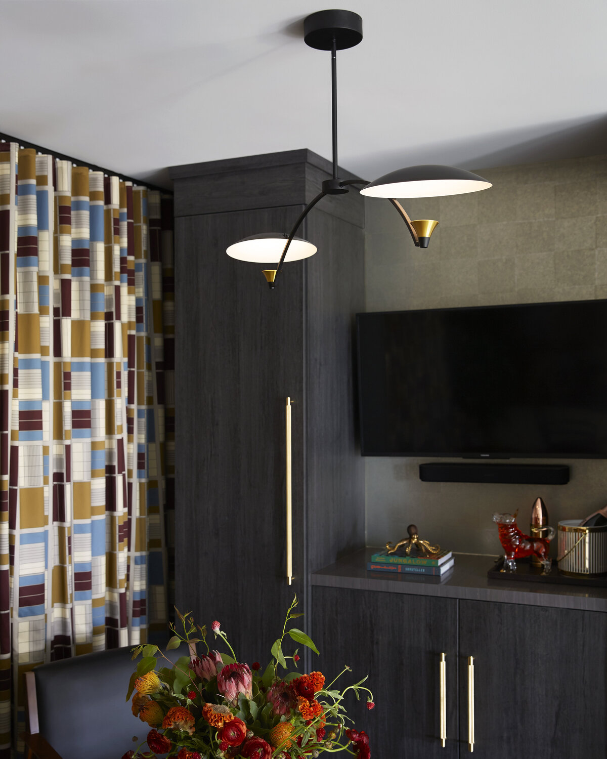 Classic Living Area With Grey Textured Cabinets