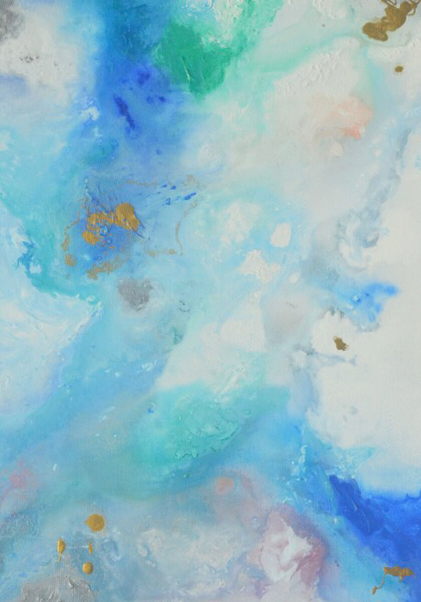 blue, green, purple, pink, and gold soft, beautiful abstract painting