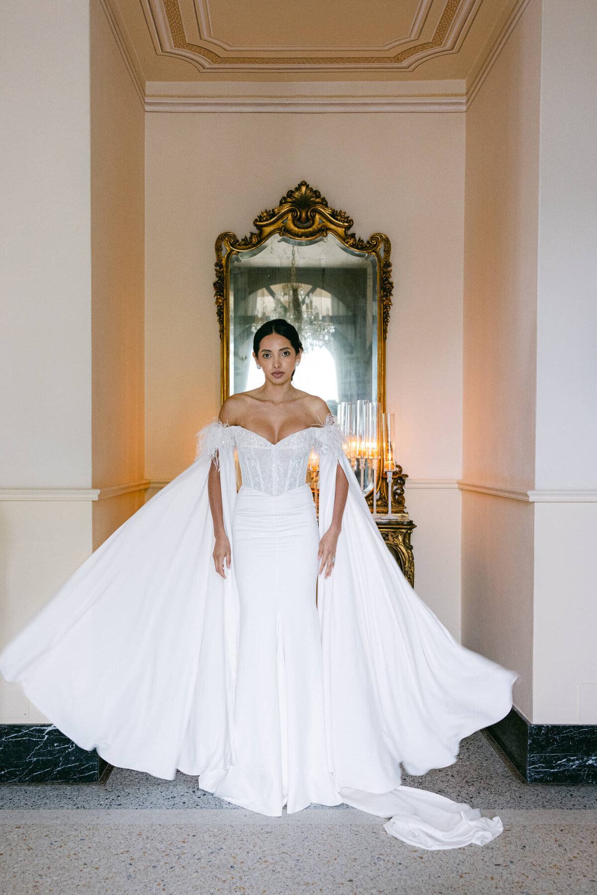 A wedding day bridal shot of a bride in her white dress at Villa Aura del Lago on lake como in Italy