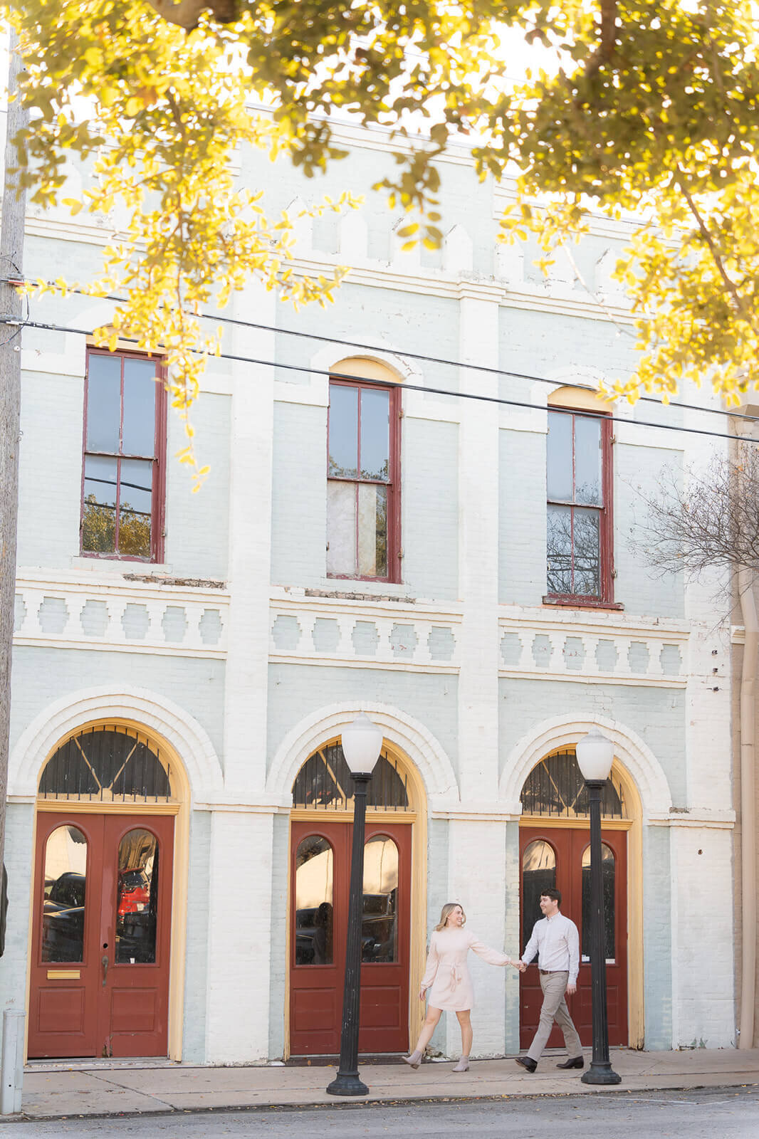 Historic downtown backdrop for this couples engagement session
