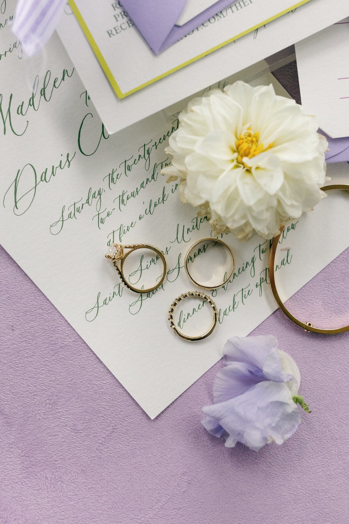 stationery and wedding details with a whimsical floral color scheme