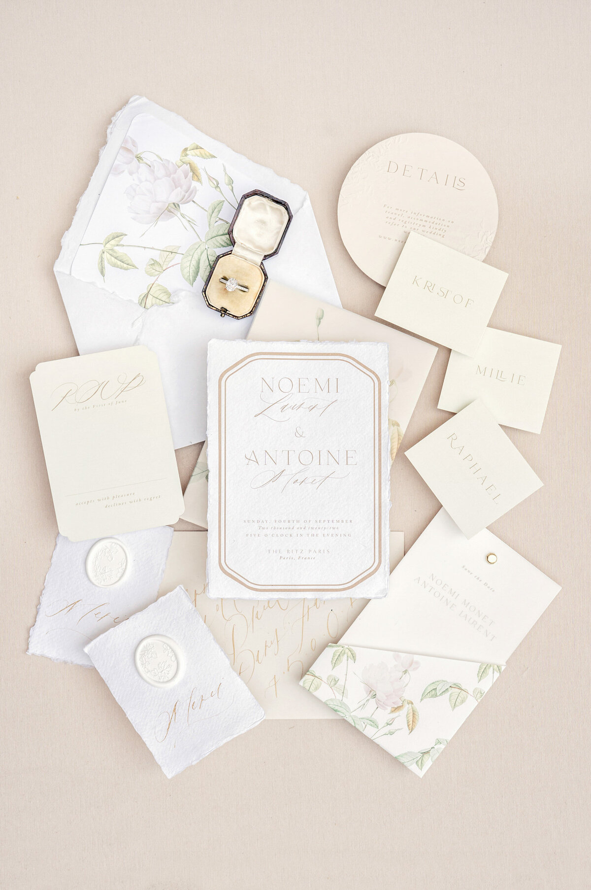 17-Ritz-Wedding-Sationery-Flatlay-green-ivory-Paris-Victoria Amrose-Photography (1)