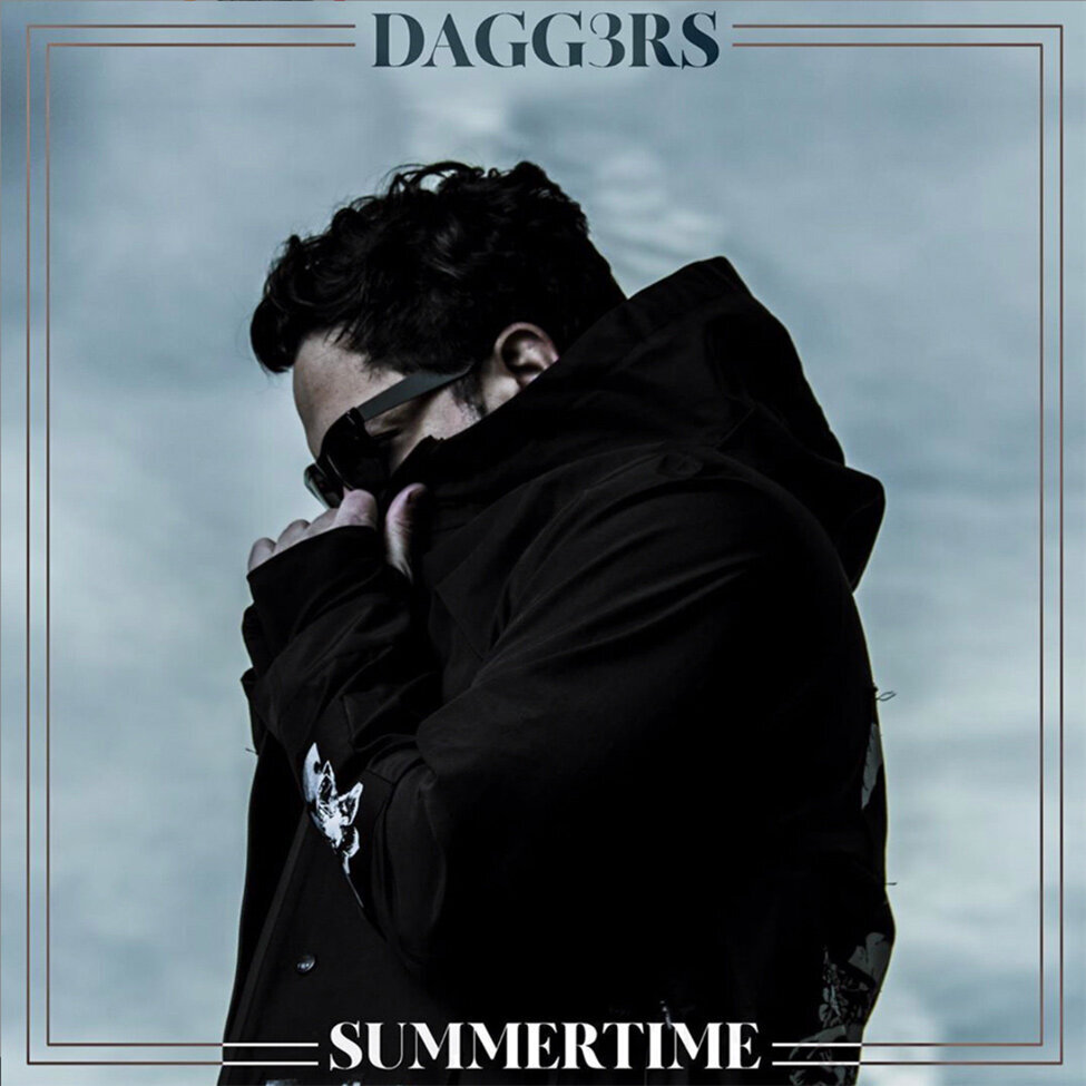 Single Cover Dagg3rs Summertime Singer wrapping collar black hooded coat to his face wearing sunglasses against cloudy blue sky