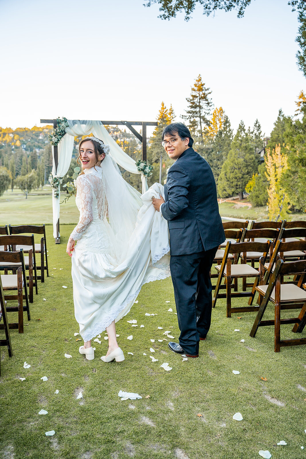 Bride and groom walking down aisle for wedding photography in kona hawaii
