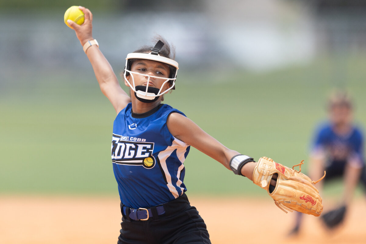 Abigail Jackson serves up a pitch during a game at the USSSA 2024 World Series.