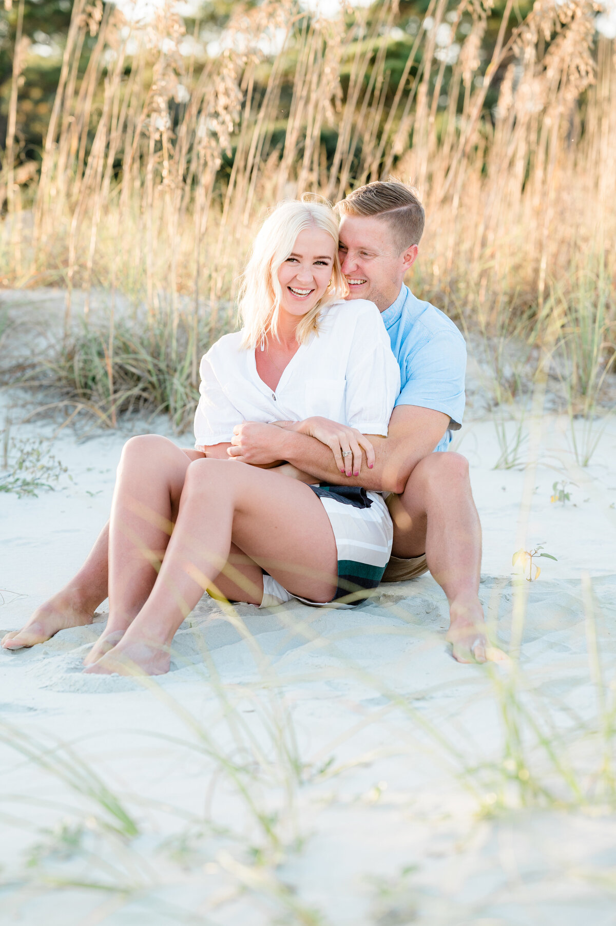 couple on beach in sea pines