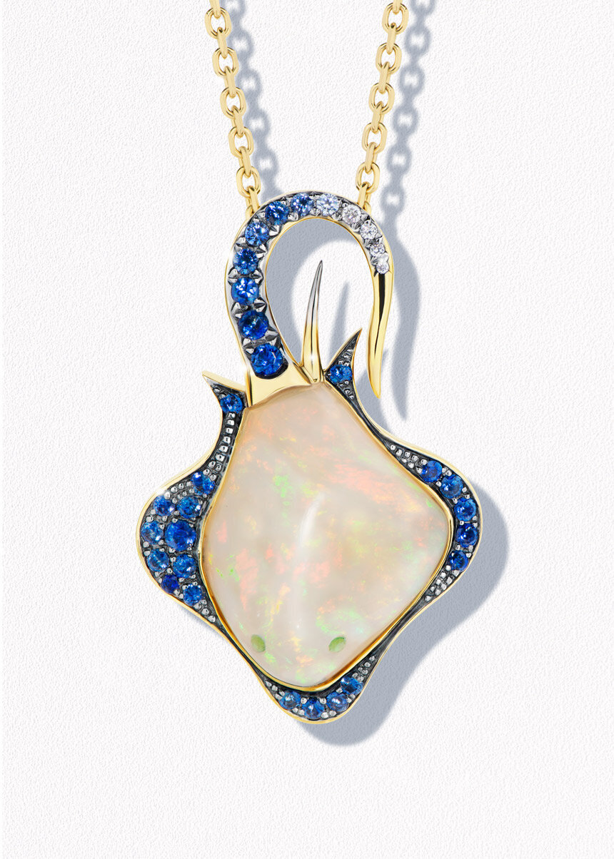 opal sapphire pendant yellow gold