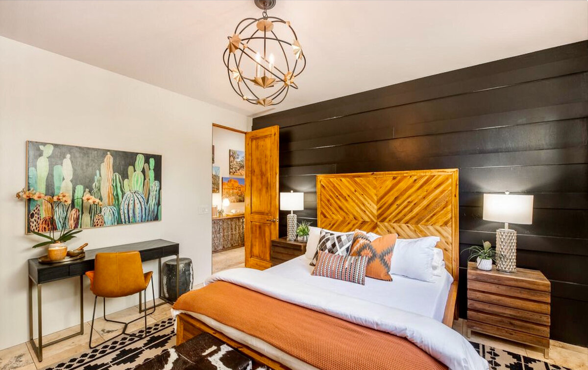 bedroom with orange accent
