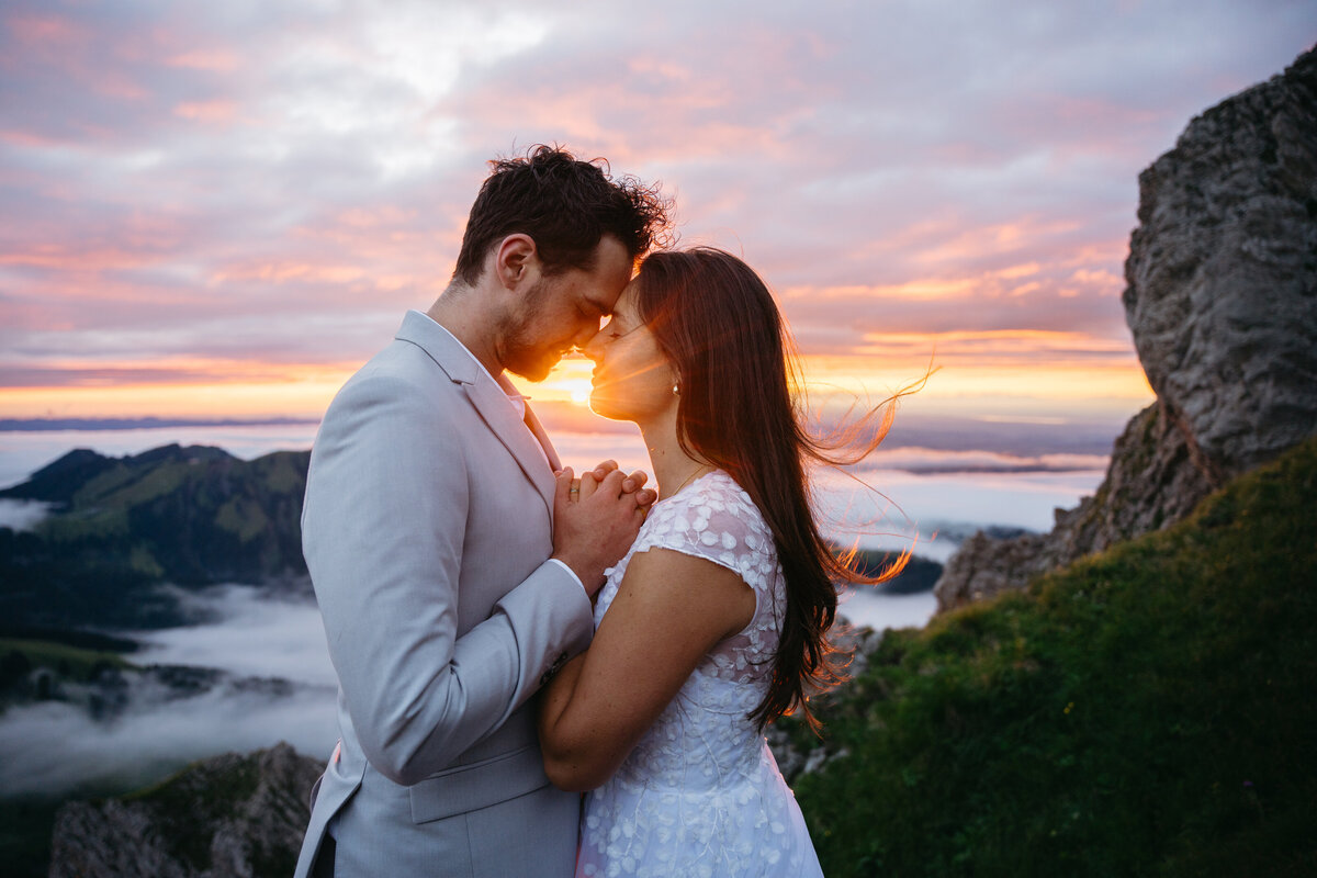 Couple eloping in the Swiss Alps