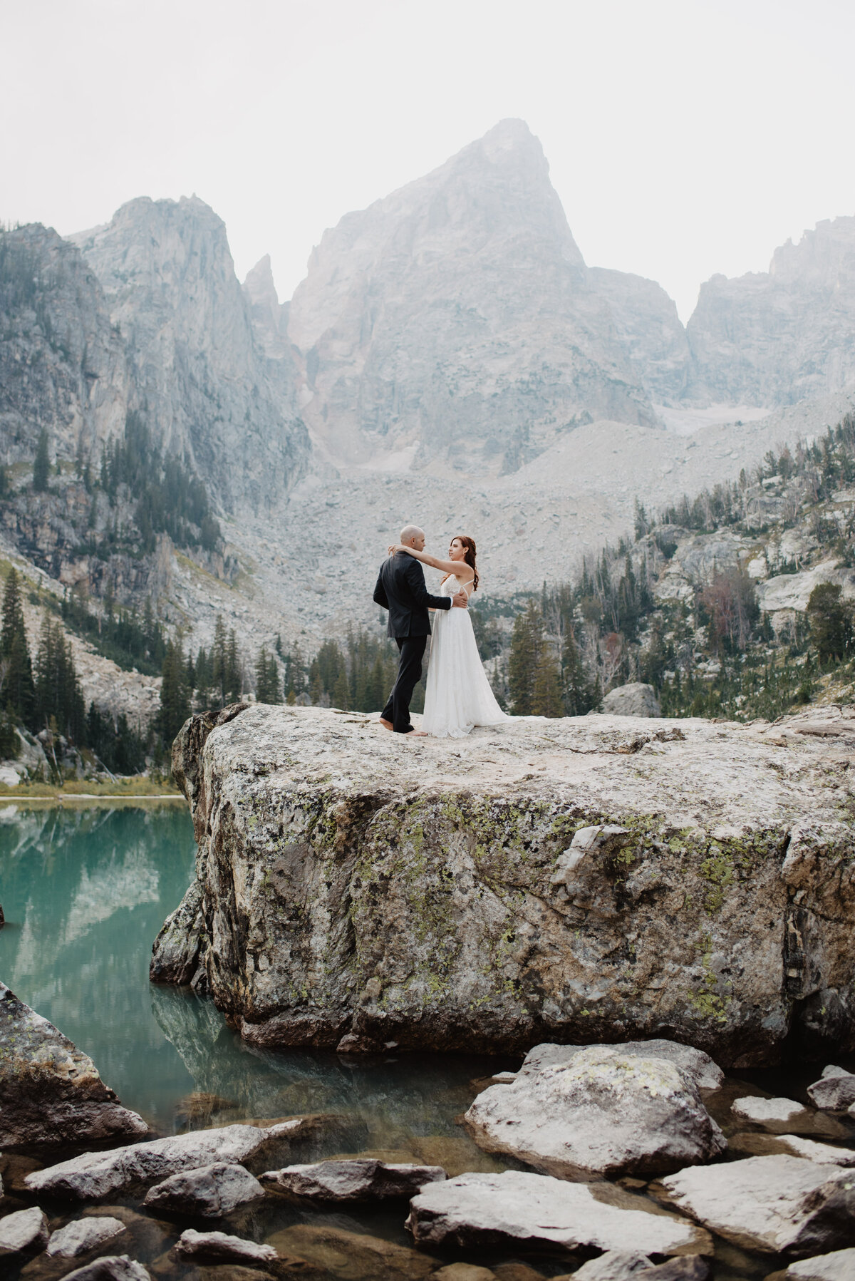 Jackson Hole photographers capture bride and groom looking at one another