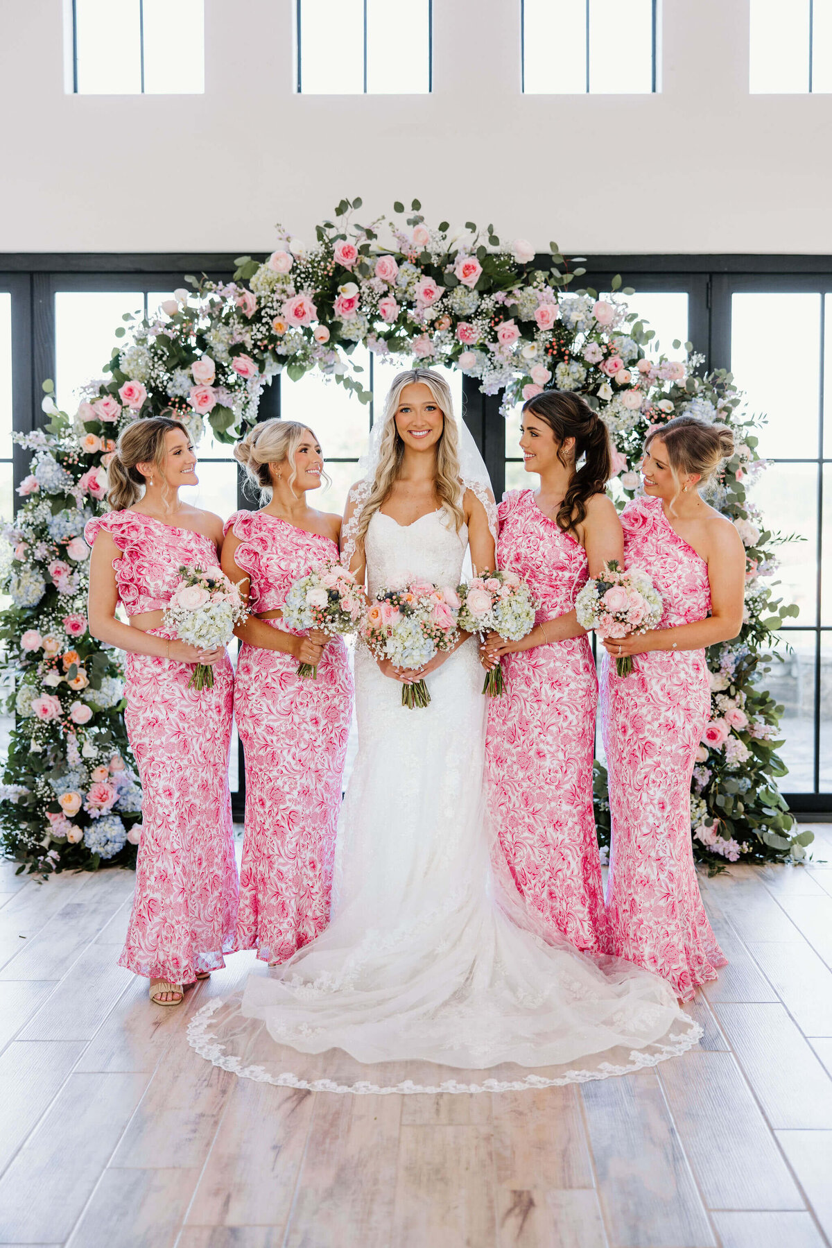 Bride and bride's maids at wedding day alter in Wedding chapel after wedding ceremony at El Cerrito Lodge