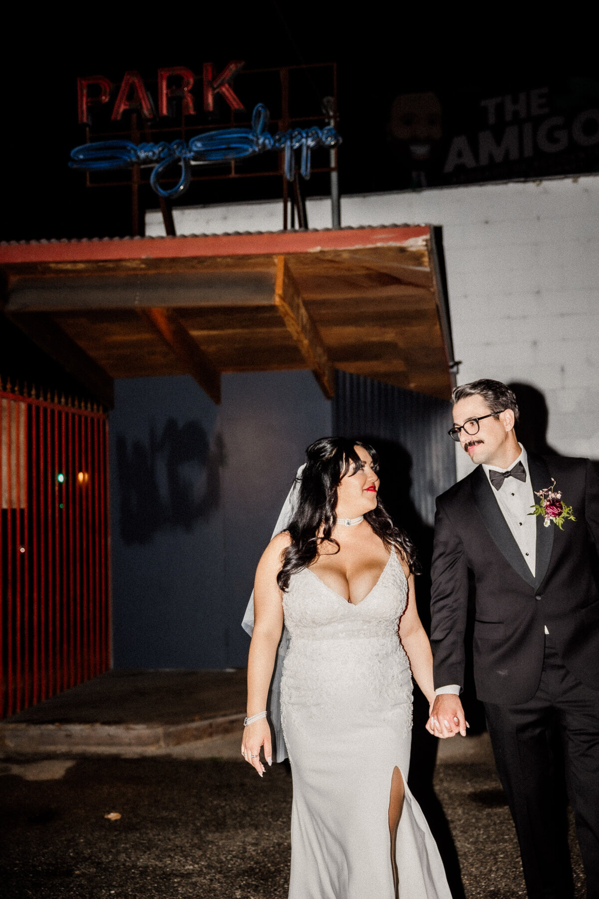 Archer Inspired Photography - Christina and Jake Wedding - Smog Shoppe Los Angeles - Night Flash Couple Photos-107