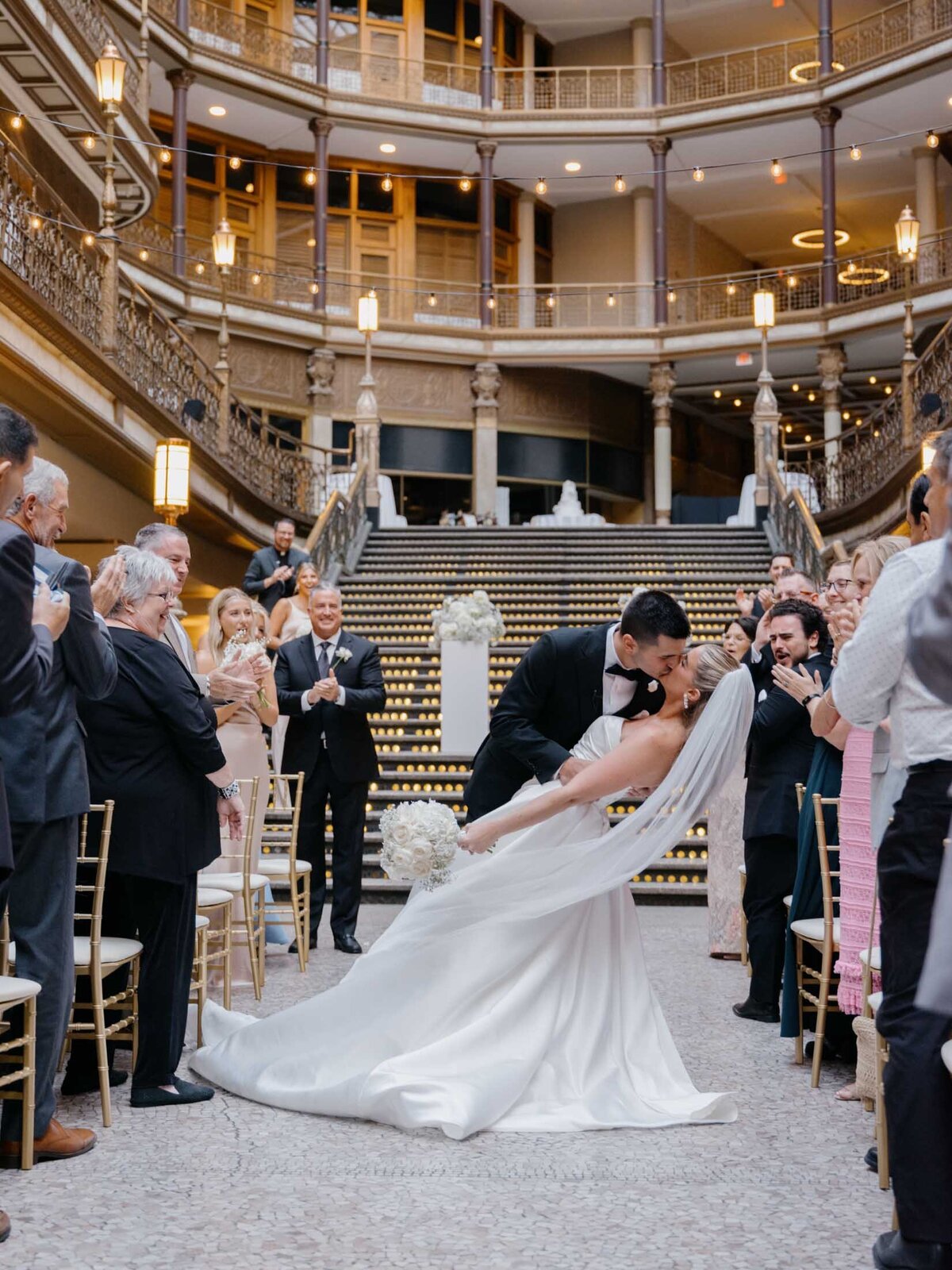 Wedding ceremony under glass ceiling at The Arcade Cleveland
