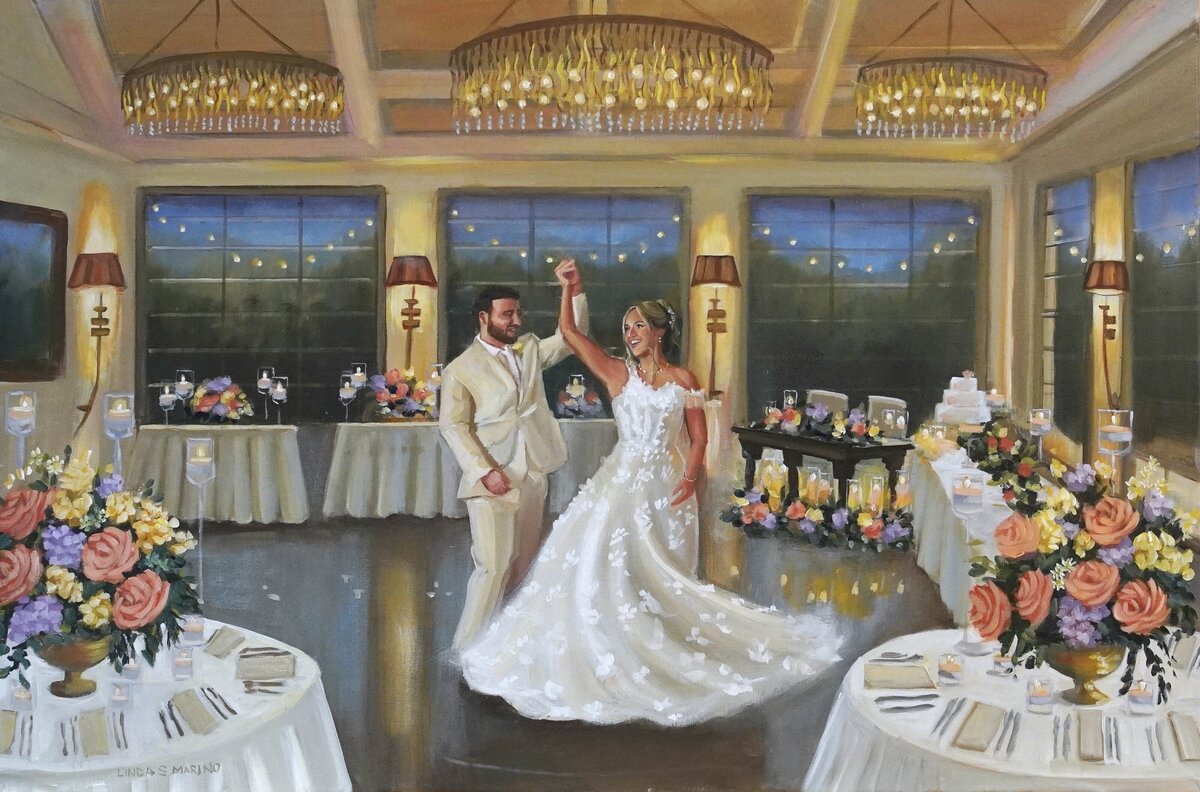 live wedding painting of bride and groom dancing Stone House  Warren NJ