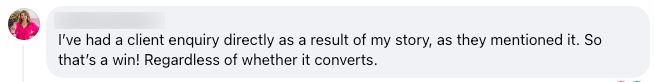 testimonial-visibilitychallenge-twc-melissa-dickfos-client-enquiry-from-stories-24-jul-2024-blurred