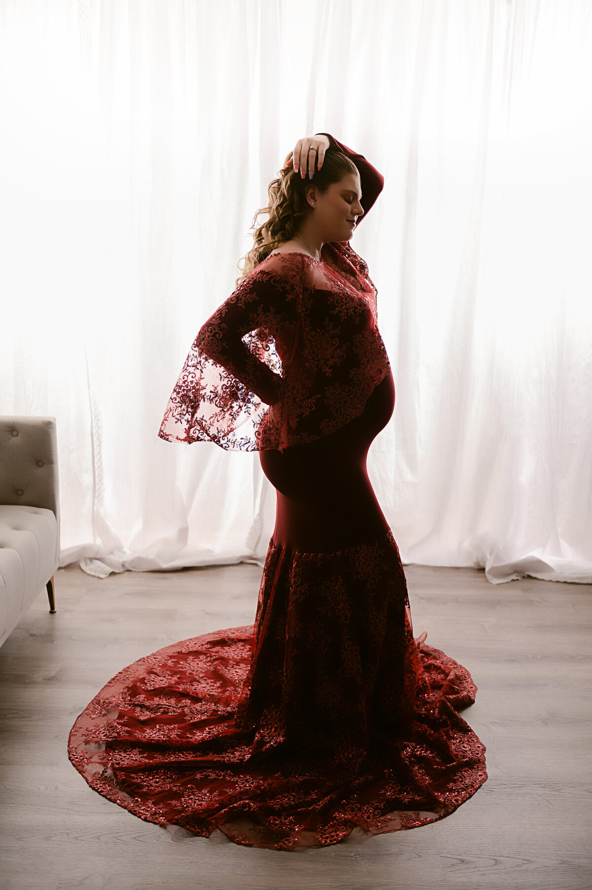 High Fashion | Styled | Romantic | Intimate | Modest Gowns | slit| Rust | Maternity | Professionally Posed | Photo Session | Pregnancy Photos