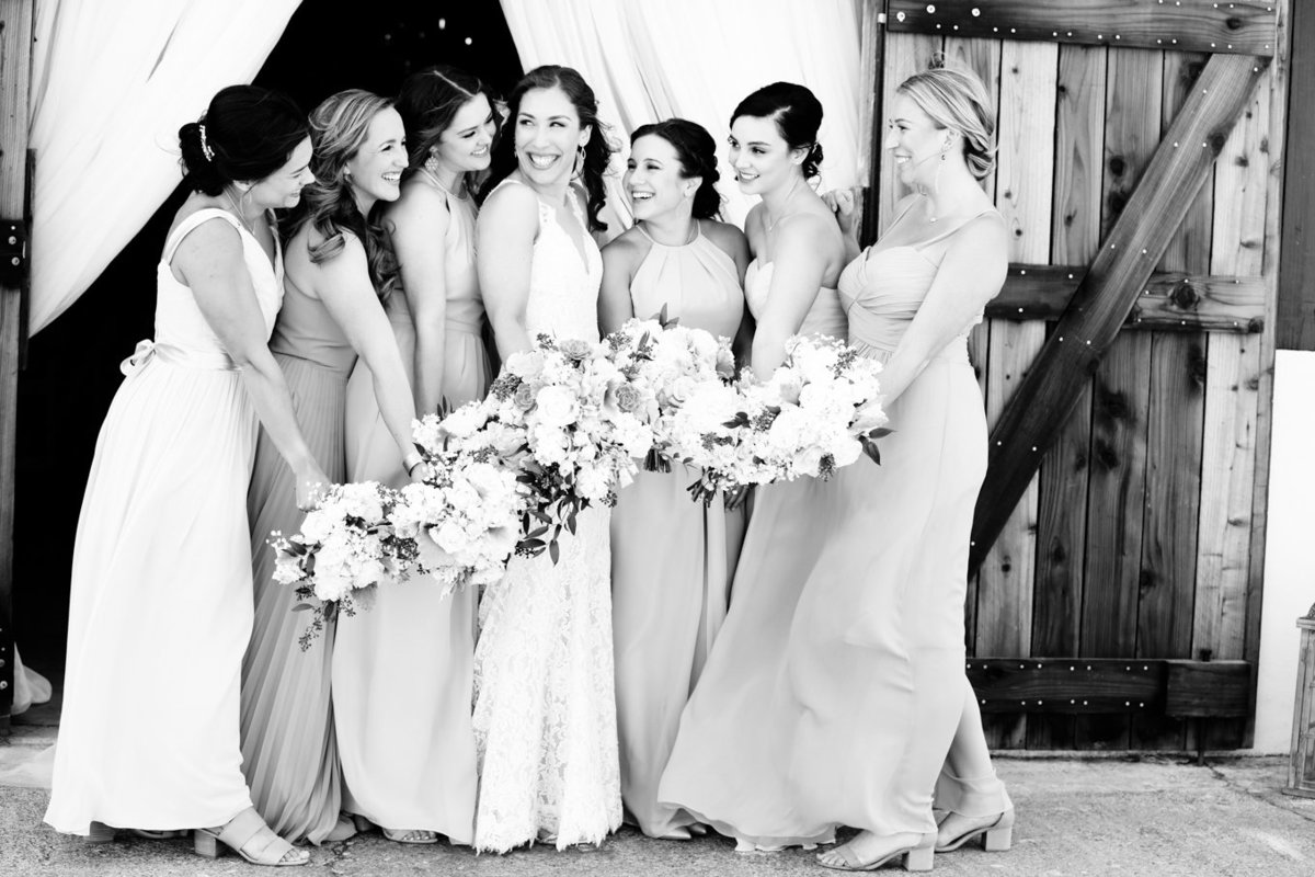 Napa Valley Photographers Black and White of the Bridesmaids infront of the Barn