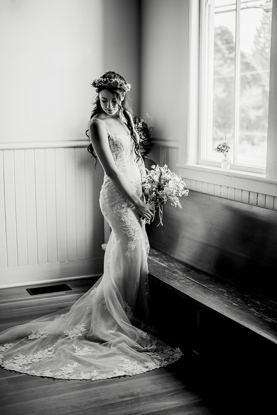 bride by window