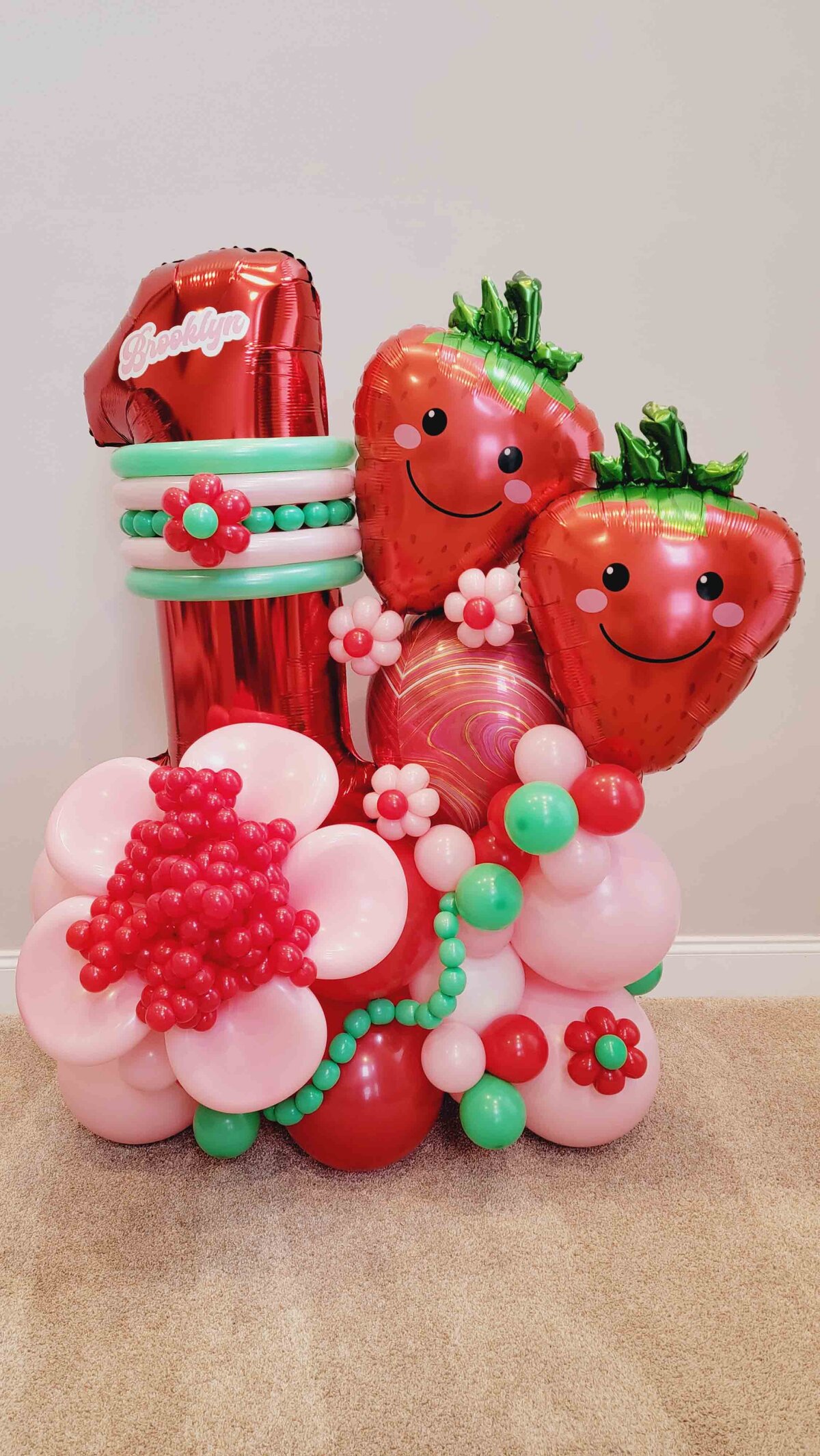 Sweetness with Premium Balloon Bouquet featuring a delightful Red Strawberry theme for girls. The celebration with the premium touch of our expertly crafted balloon artistry