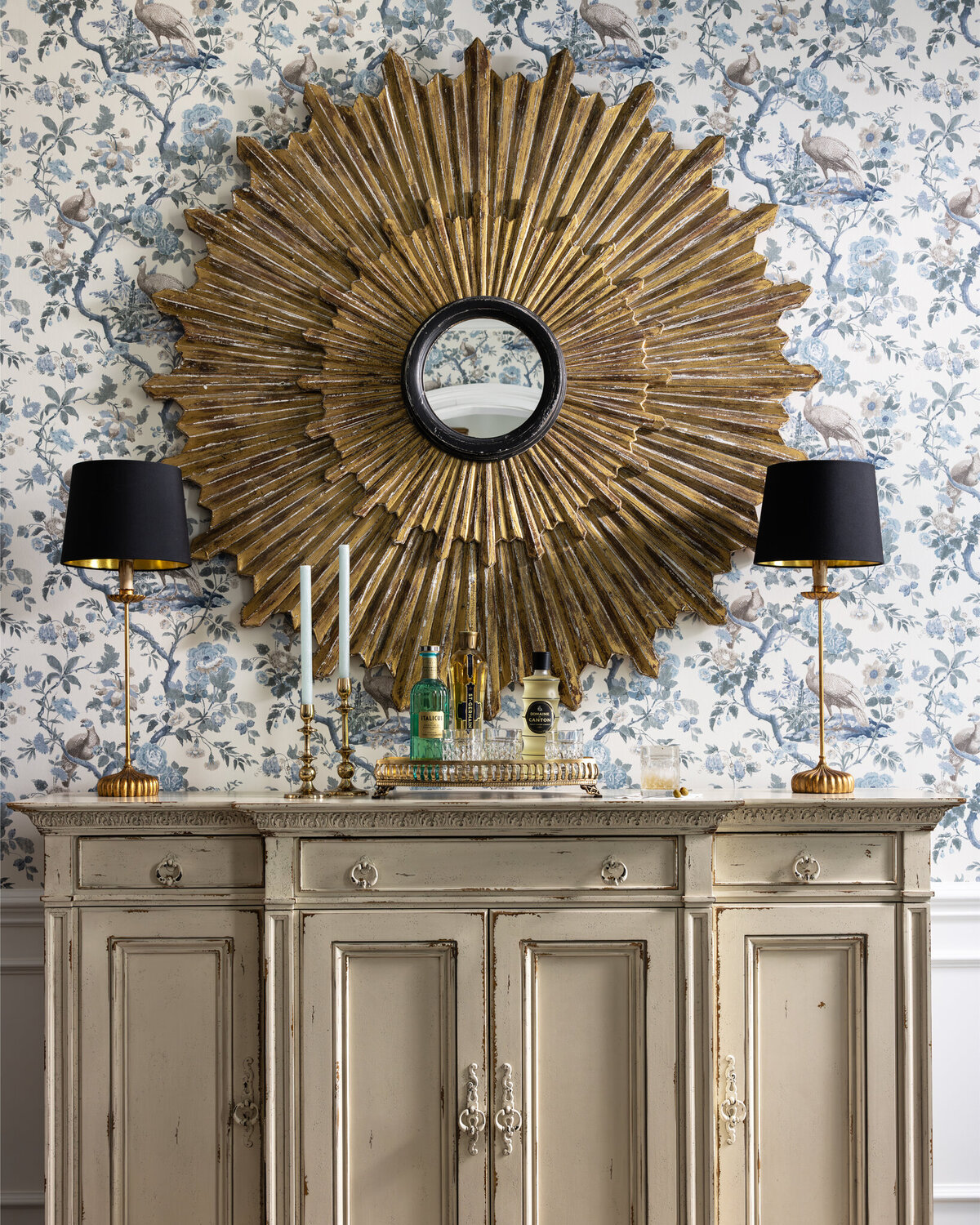 Starburst_mirror_over_custom_buffet_in_formal_dining_room