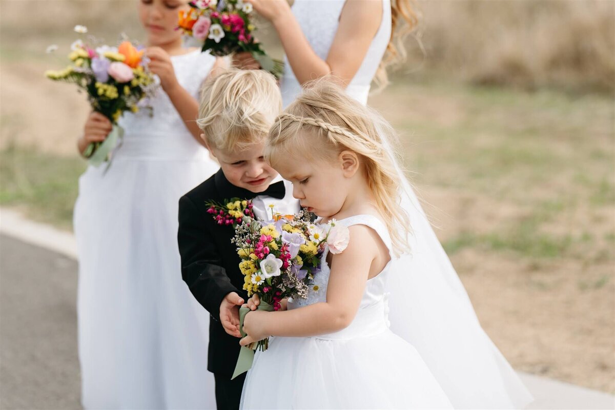 Bright and colourful flowergirl posy Noosa