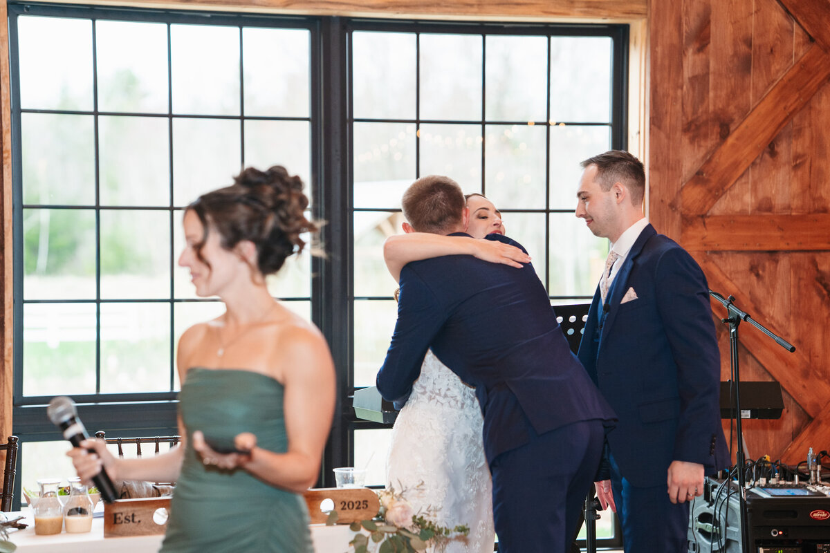 Reception decor featuring rustic charm and romantic candlelight