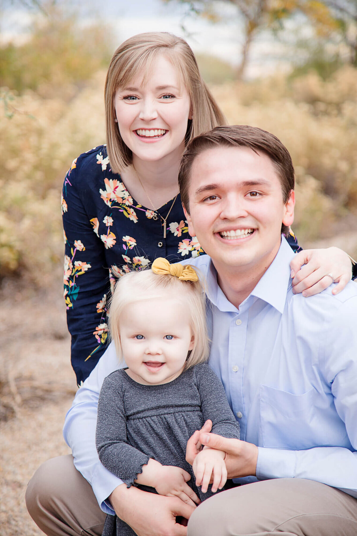 blonde family in desert park during session with las vegas family photographer