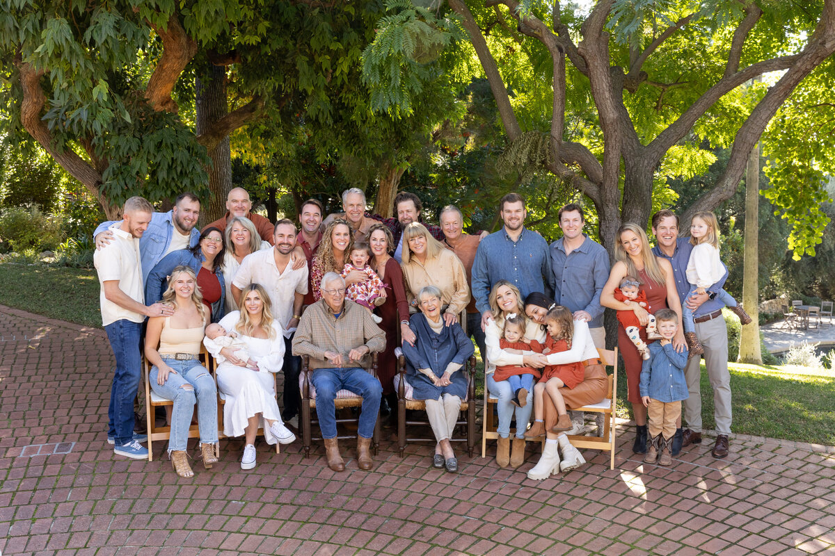 Large group of family all wearing fall colors