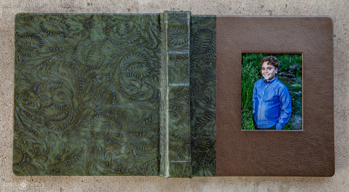 Gorgeous Bar Mitzvah Album with Jungle Green Printed Leather