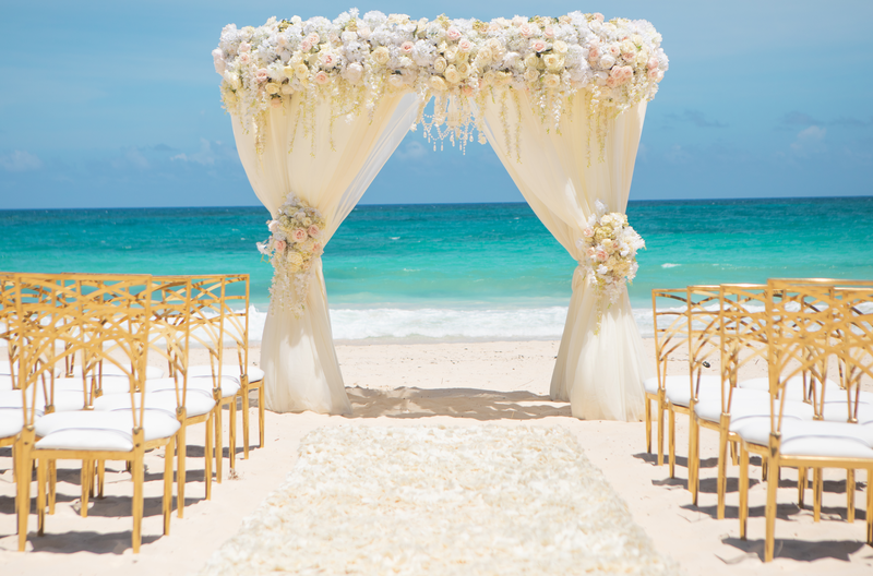 Elegant beach wedding ceremony set-up