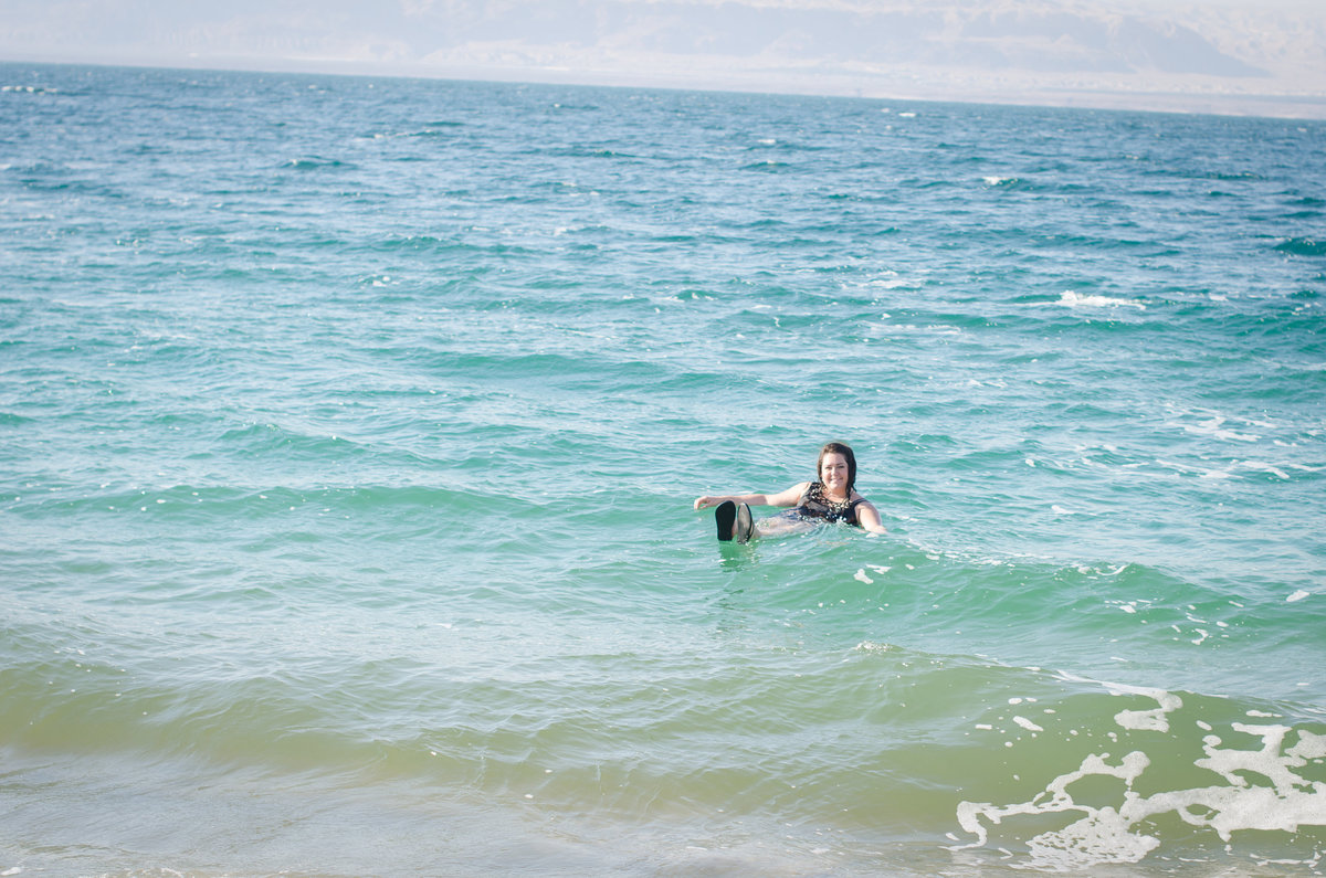 Jill floats in the dead sea
