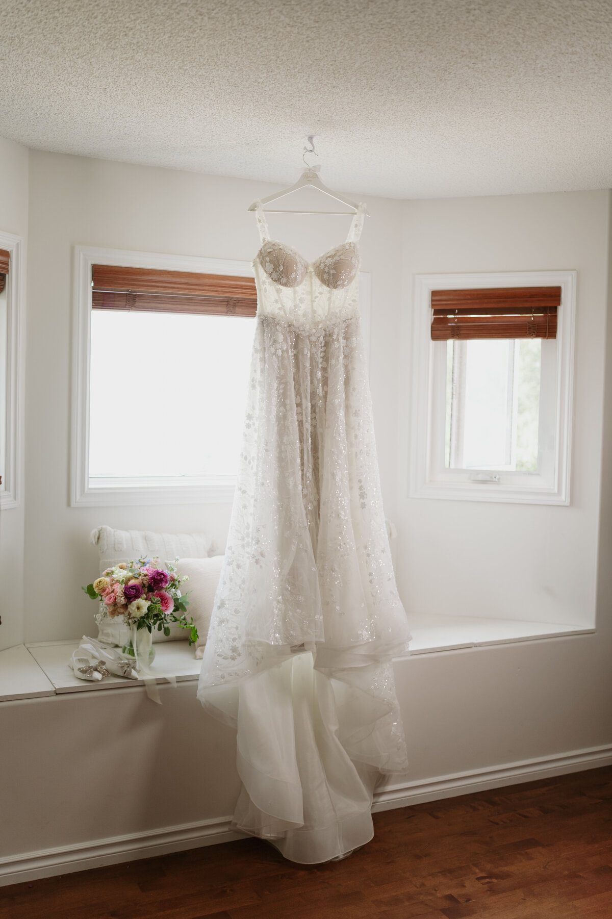 wedding dress and florals