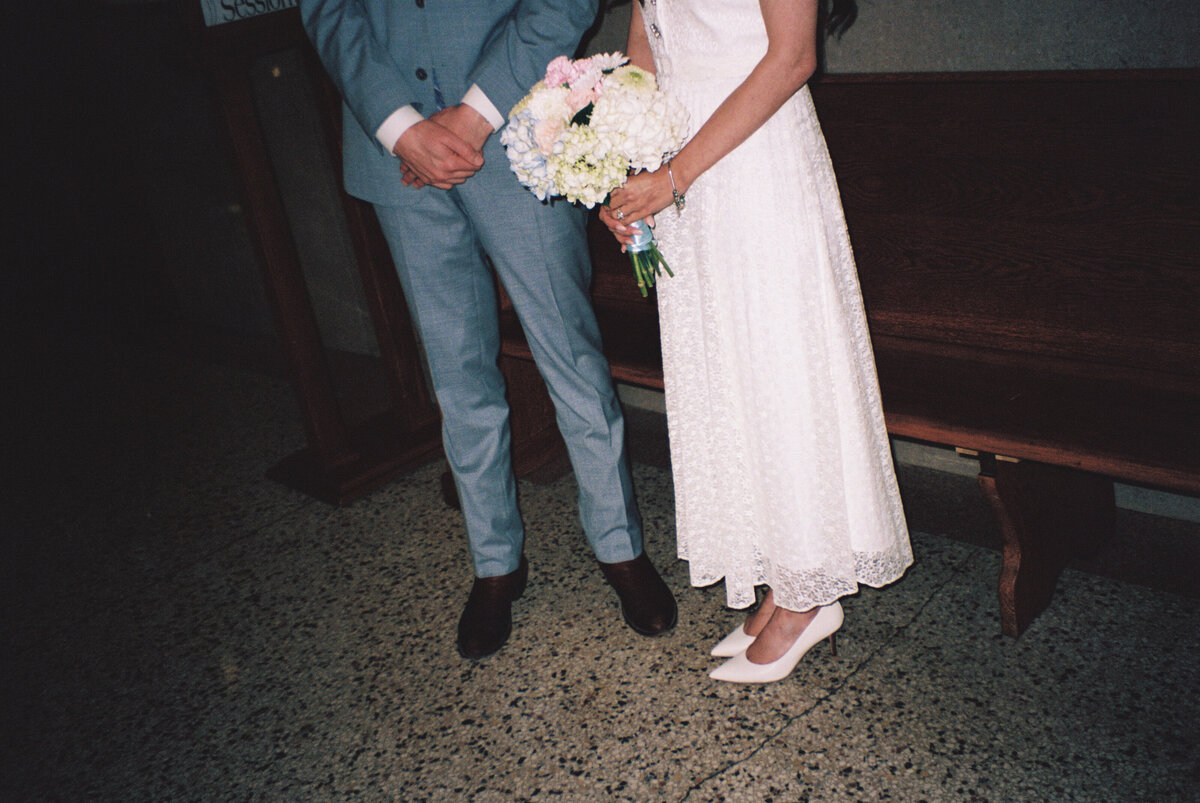 Romantic portrait of downtown Fort Worth courthouse wedding couple.