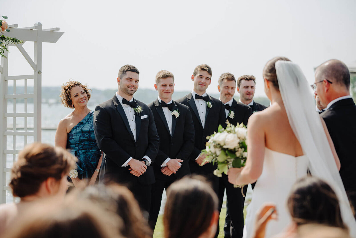Bride and groom walking down the aisle at Canandaigua Country Club wedding, NY