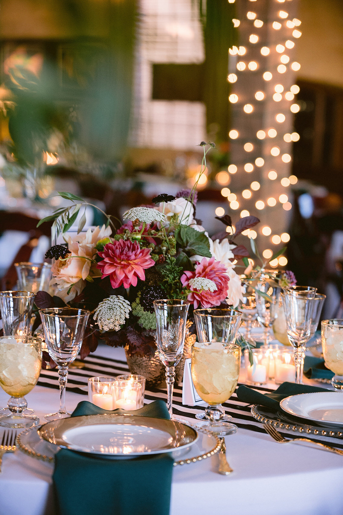 Wedding reception table decor at Antiquité Maison Privée, Sacramento