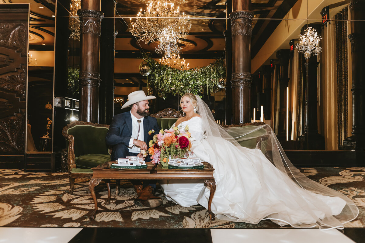 Bride and groom at El Monte Sagrado venue in Taos New Mexico