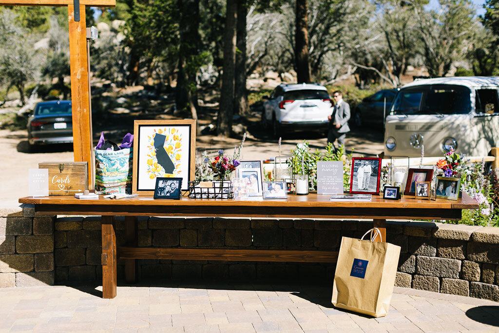 Personalized details at a wedding welcome table