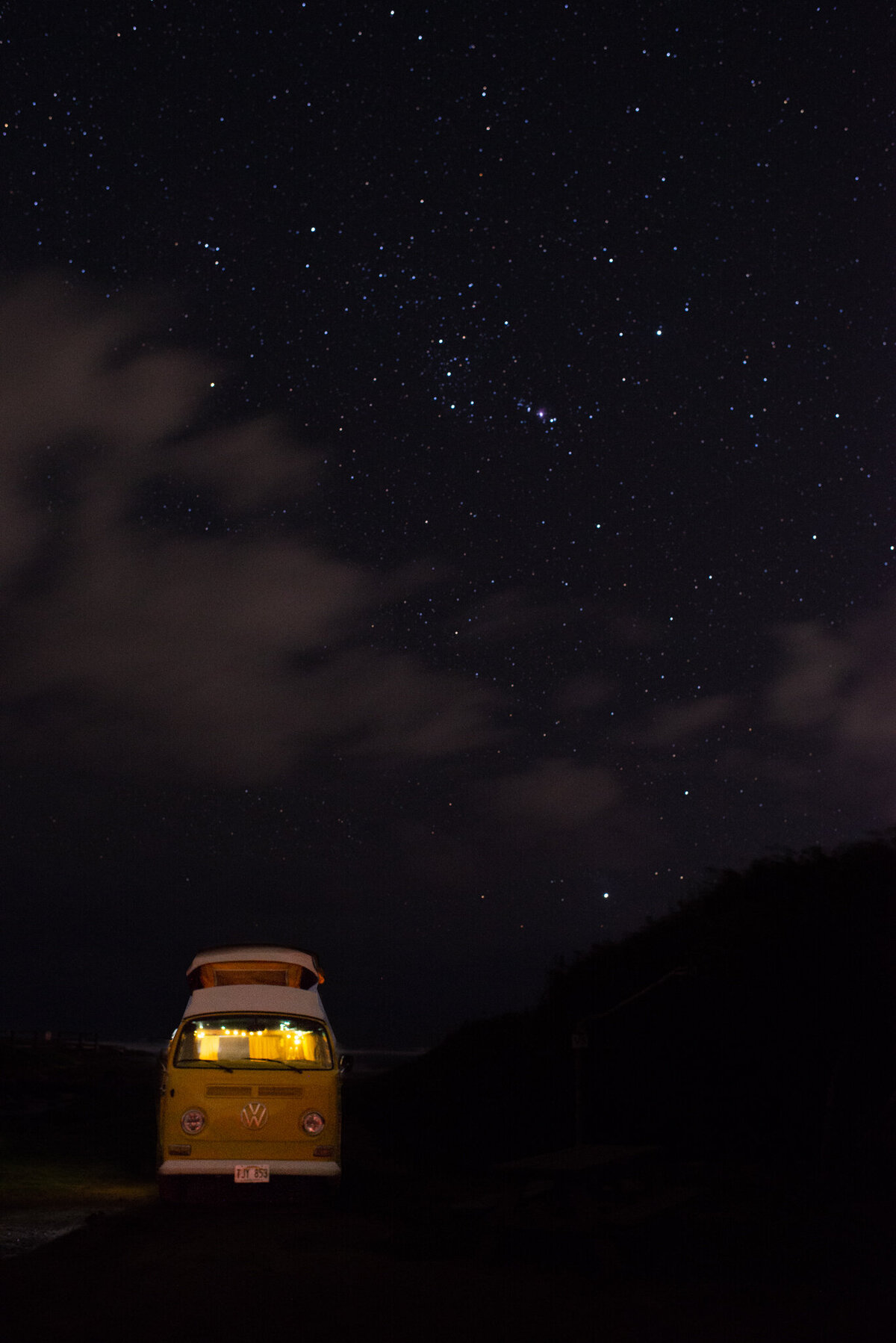 Hawaii VW bus camping under the stars