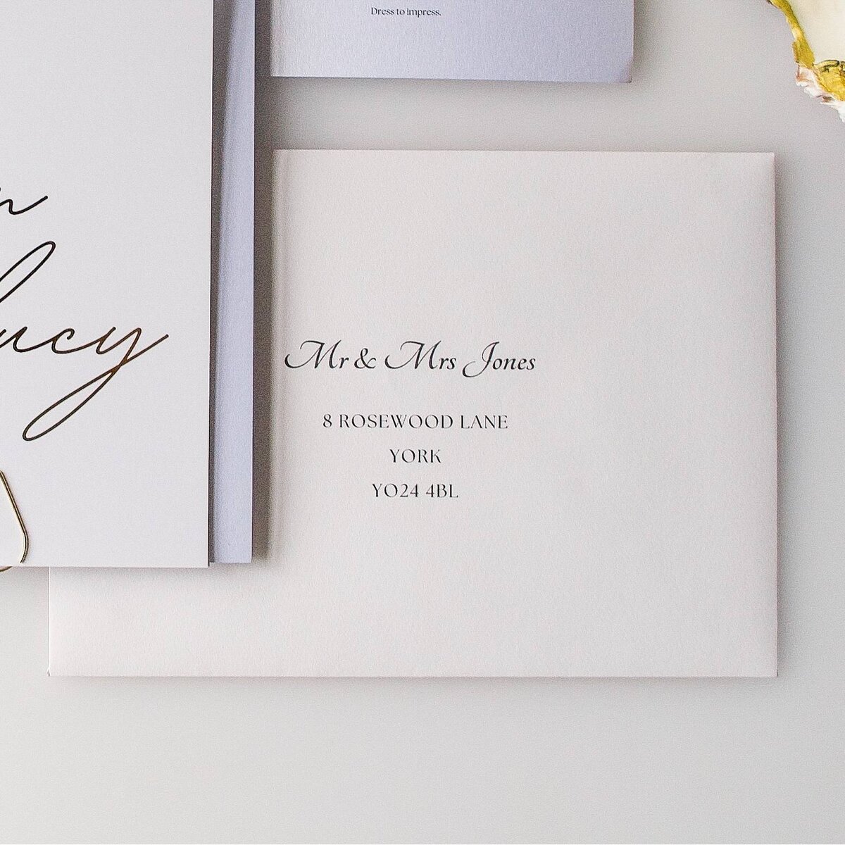 Elegant wedding invitation suite mood board