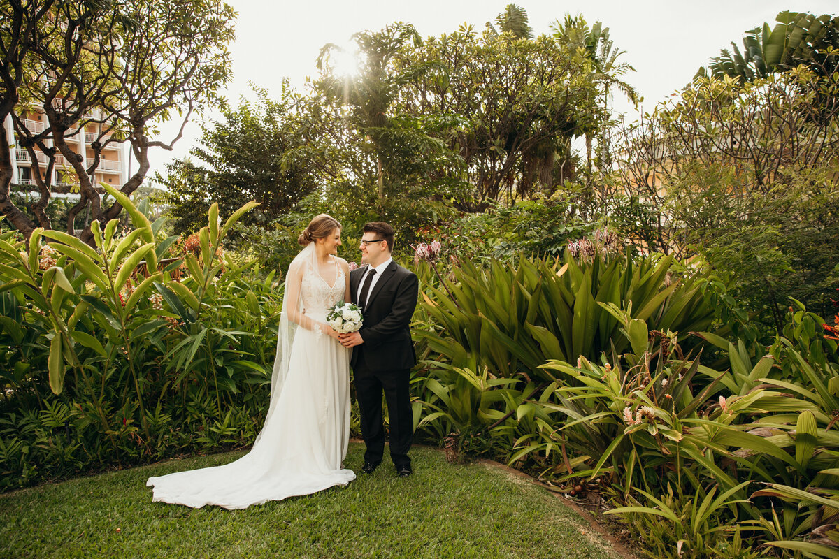 Maui Wedding Photographer captures bride and groom looking at one another